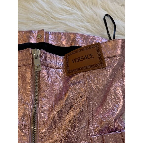 Versace x Dua Lipa New Rock Millennium Laminated Leather Mini Dress Pink 44 - Picture 12 of 14